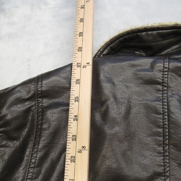 Levis Jacket Mens Large Brown Faux Leather‎ Sherpa Lined Pockets Snap Zip Front - Picture 15 of 16